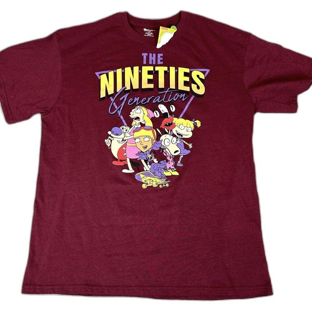 Nickelodeon Rugrats Ren & Stimpy 90s Generation Womens XL Maroon T-Shirt Tee